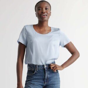 Quince Washable Silk short-sleeved t-shirt blouse in Ballard Blue